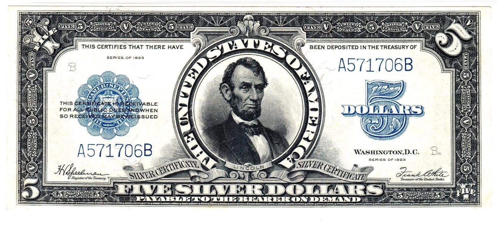 1923 $5 Silver Certificate, Fr. 282, Extremely Fine (EF-40) Condition (PMG)