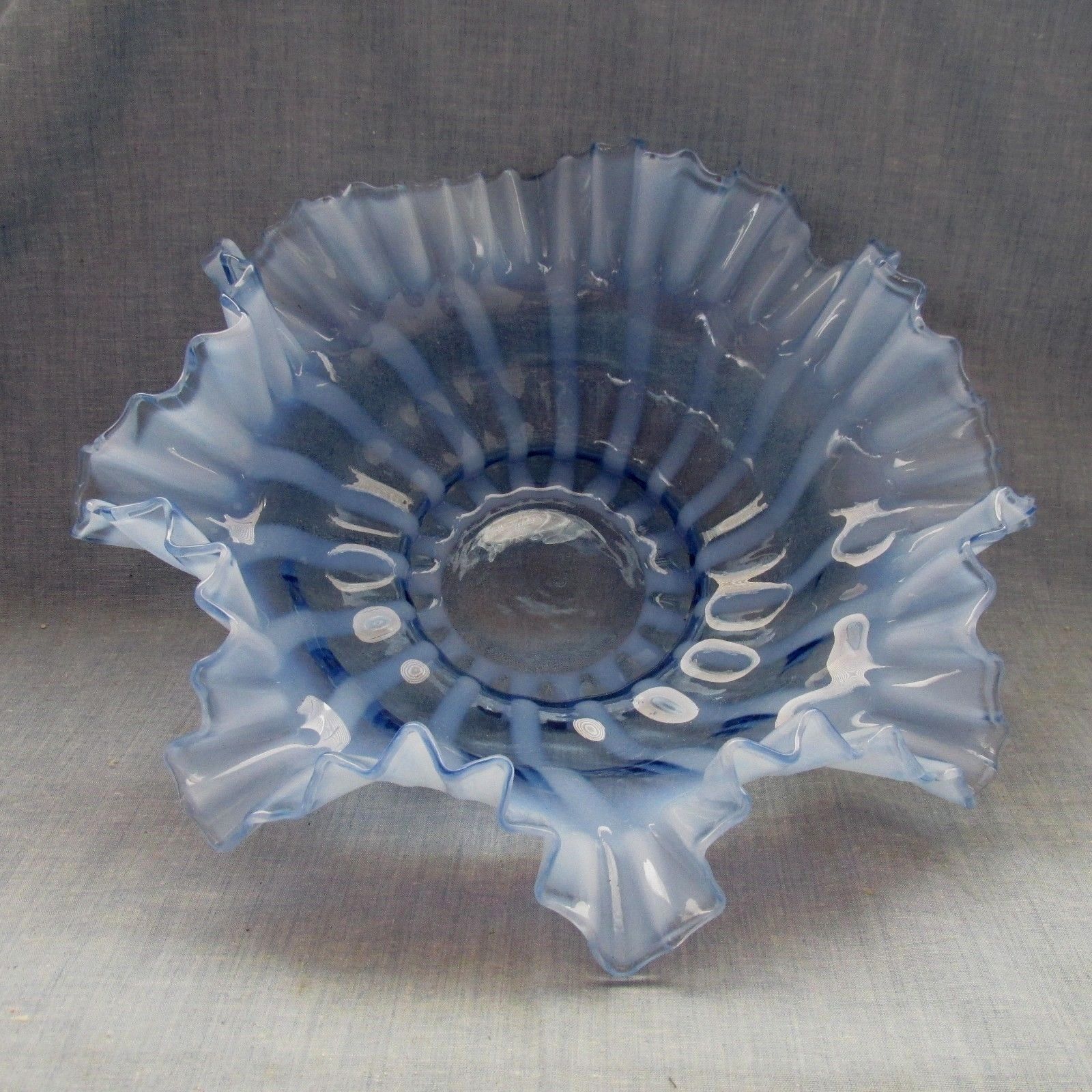 FENTON GLASS BLUE RIB OPTIC OPALESCENT LARGE 13-1/4" BOWL