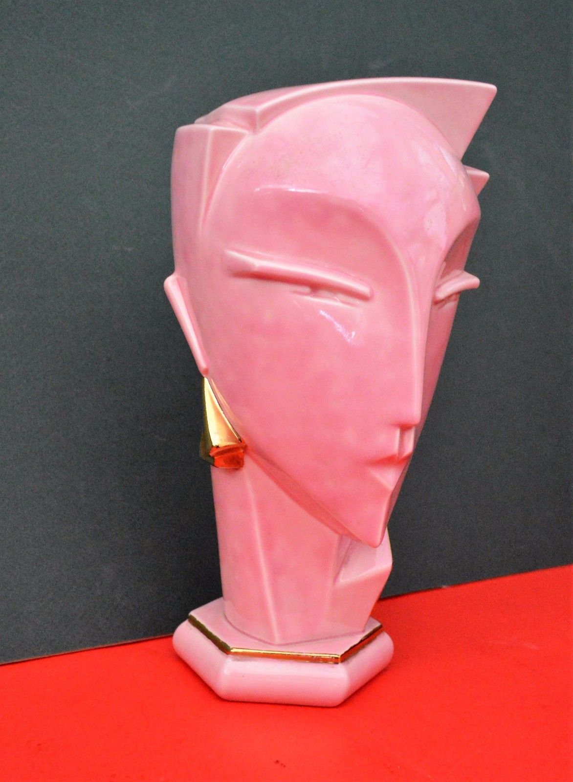 VINTAGE ART DECO GLAZED CERAMIC SIGNED HEAD SCULPTURE LINDSEY BALKWEILL STYLE