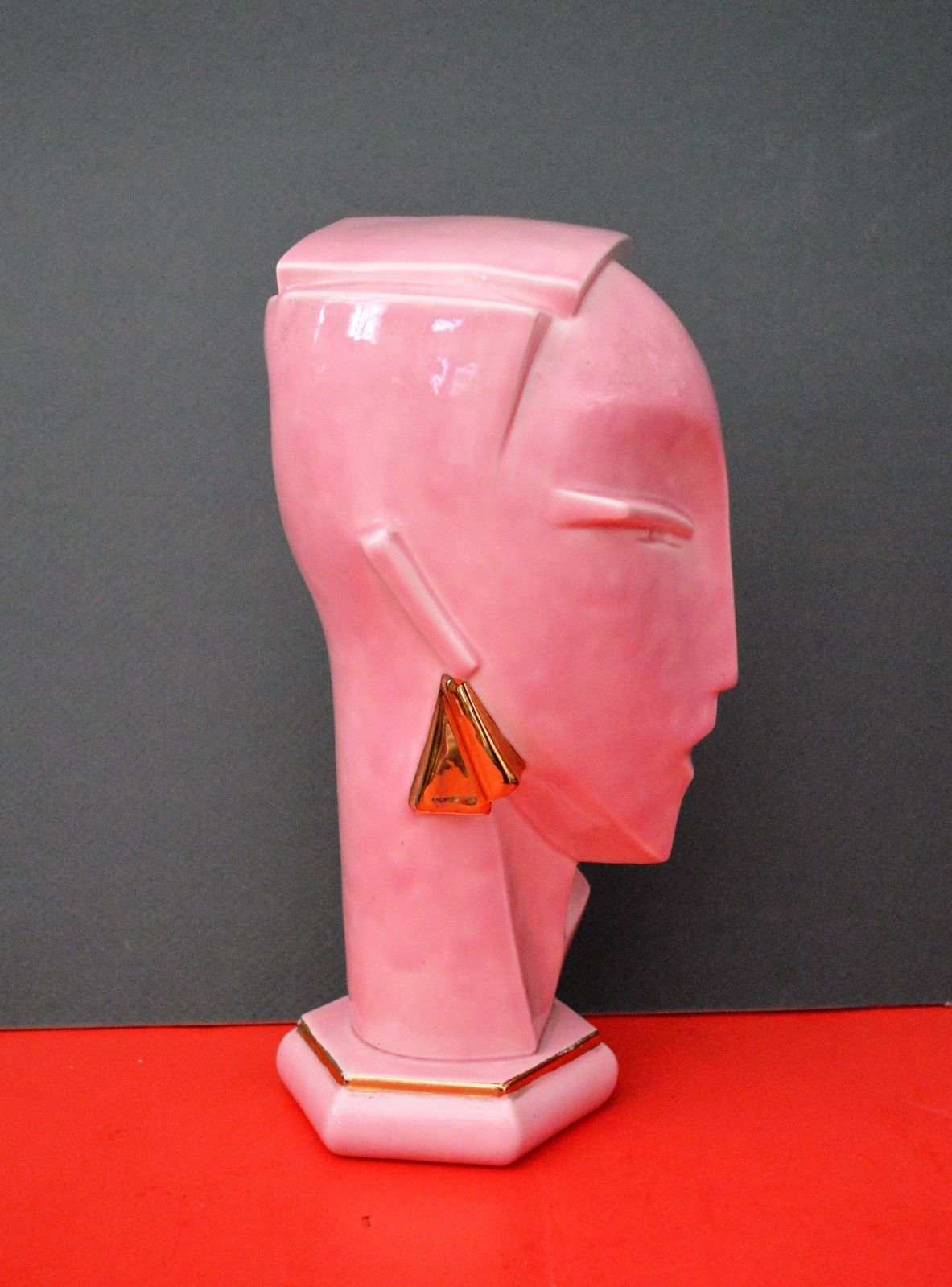 VINTAGE ART DECO GLAZED CERAMIC SIGNED HEAD SCULPTURE LINDSEY BALKWEILL STYLE