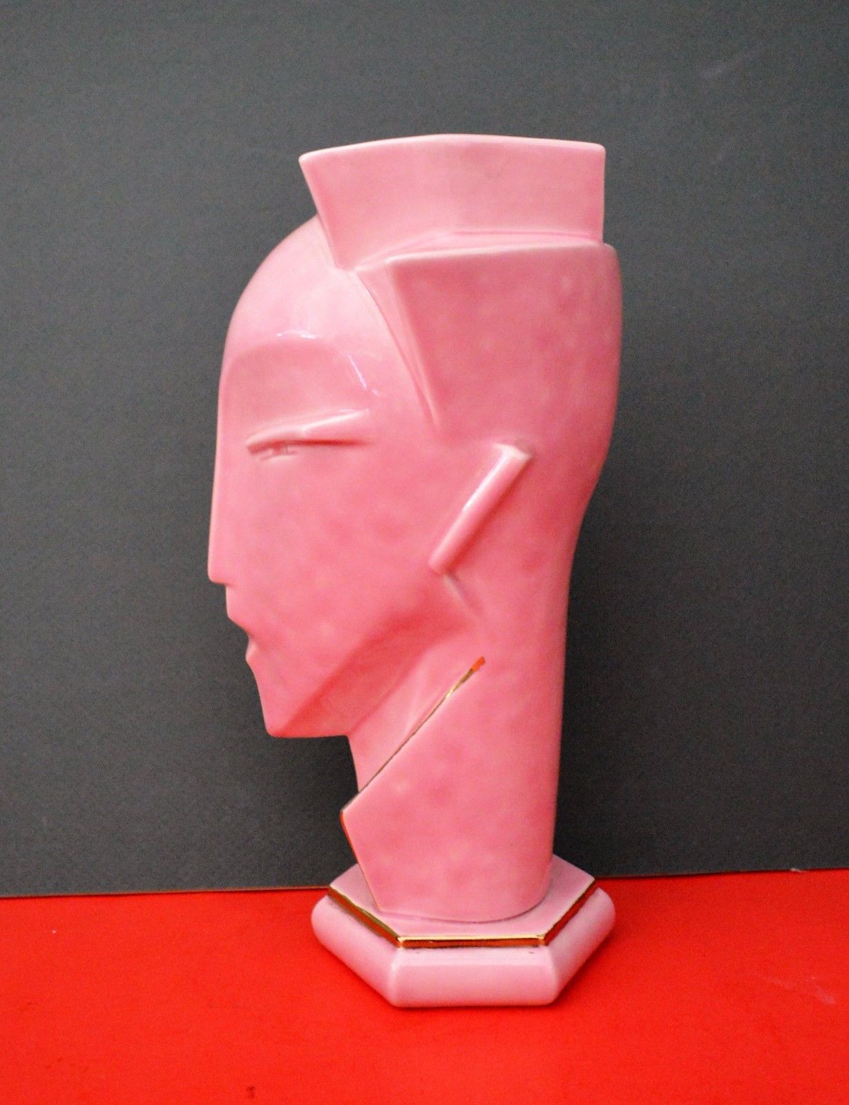 VINTAGE ART DECO GLAZED CERAMIC SIGNED HEAD SCULPTURE LINDSEY BALKWEILL STYLE