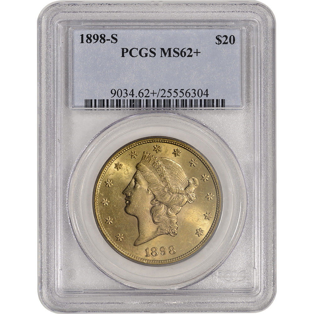 1898-S US Gold $20 Liberty Head Double Eagle - PCGS MS62+