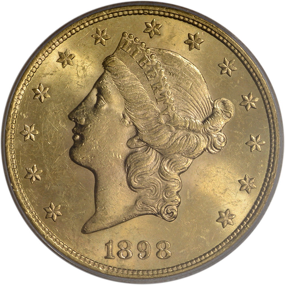 1898-S US Gold $20 Liberty Head Double Eagle - PCGS MS62+