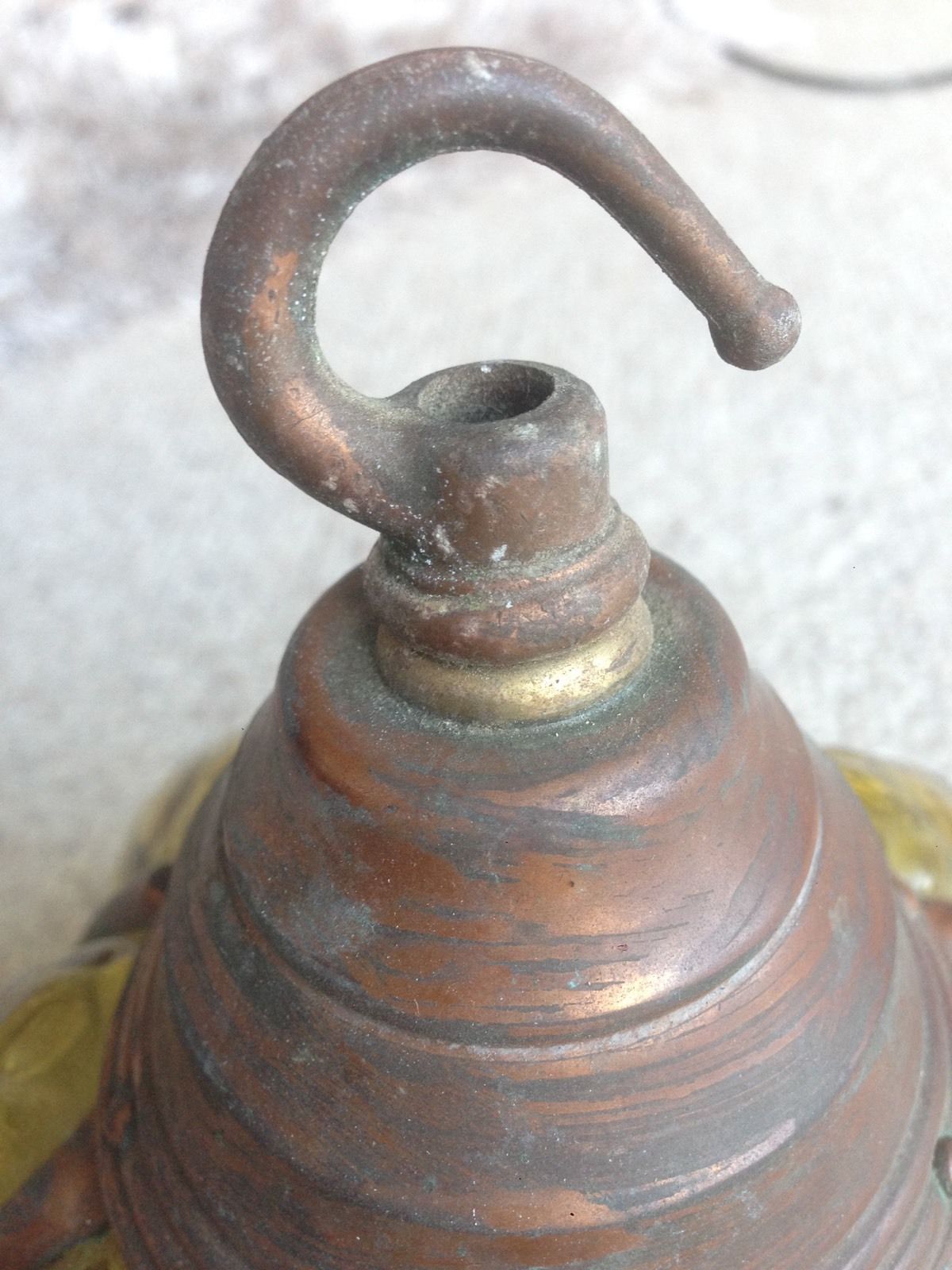 Antique 1900s Arts Crafts Green Glass And Copper Lantern Light