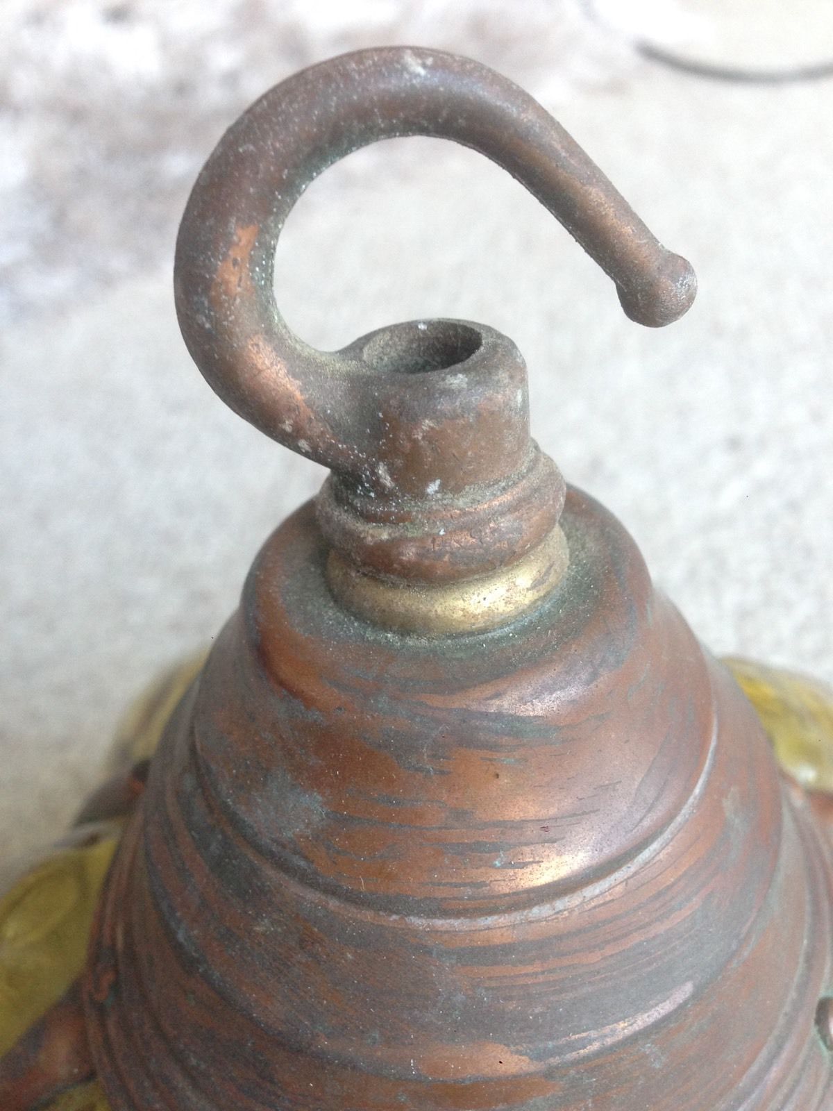 Antique 1900s Arts Crafts Green Glass And Copper Lantern Light