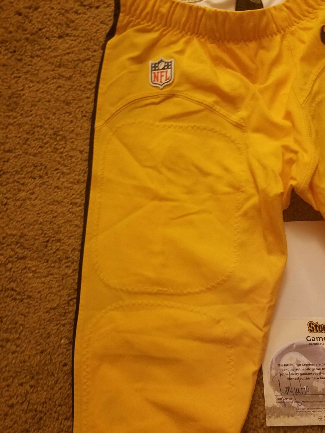 Pittsburgh Steelers 2016 Game Used Gold Pants #51 Stevan Johnson Nike Sz 34 COA