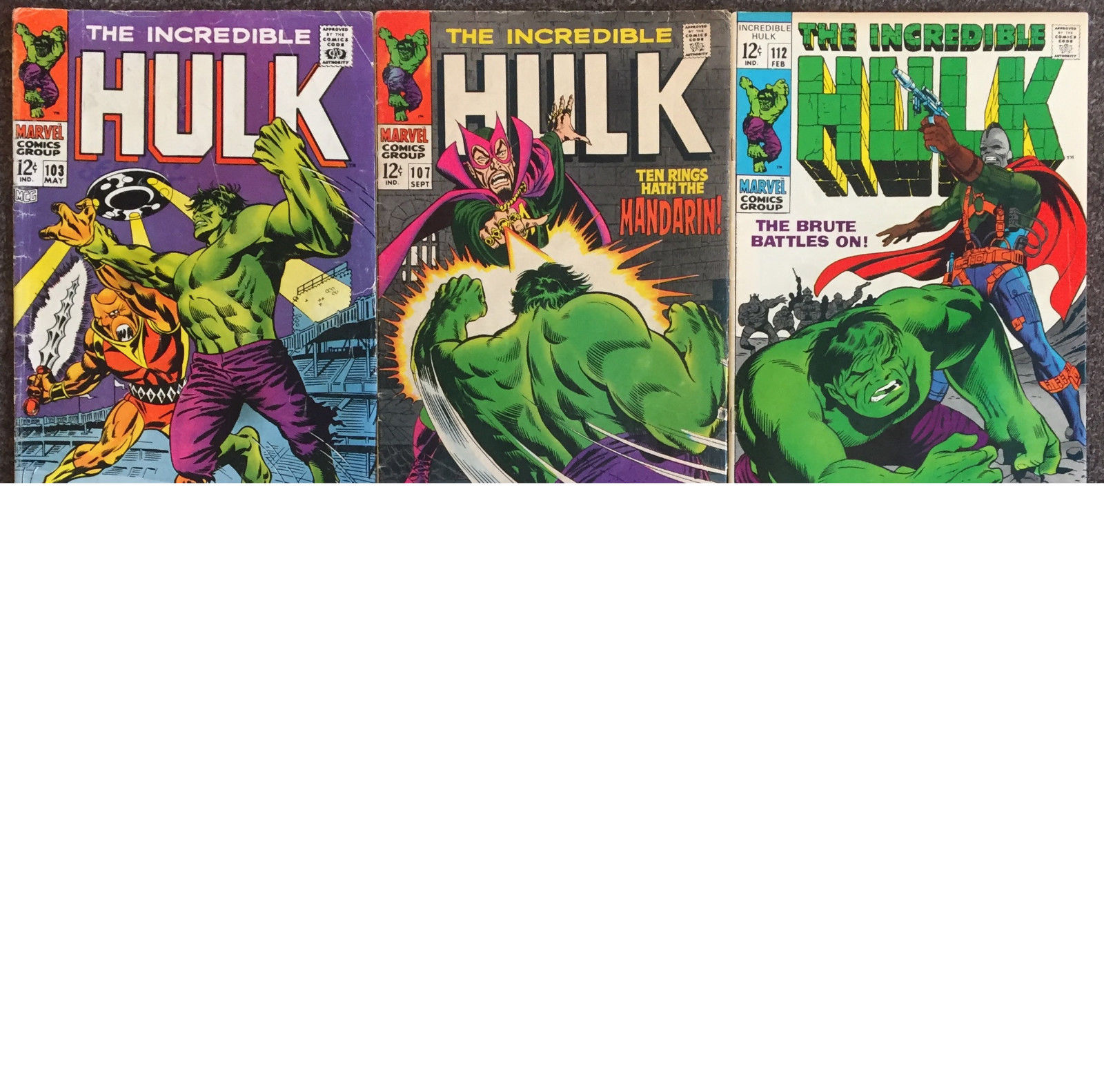 5 The Incredible Hulk 1st Series lot 103,107,112,114,115 VG+/FN+ Fine+ Marvel