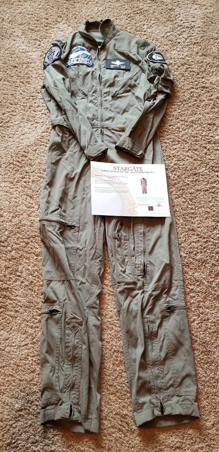 stargate atlantis prop Abe Ellis apollo flightsuit W/ COA