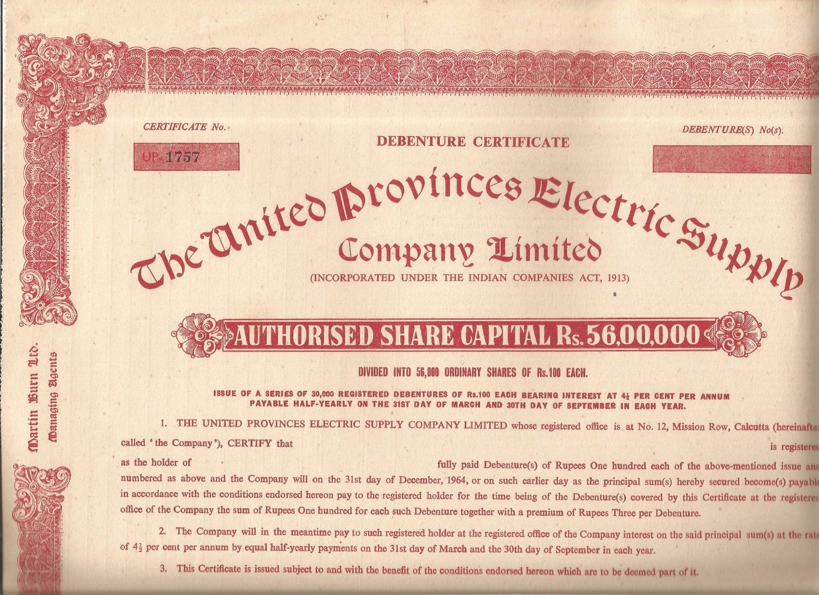 India share certificate: The United Provinces Electric Supply Company Limited