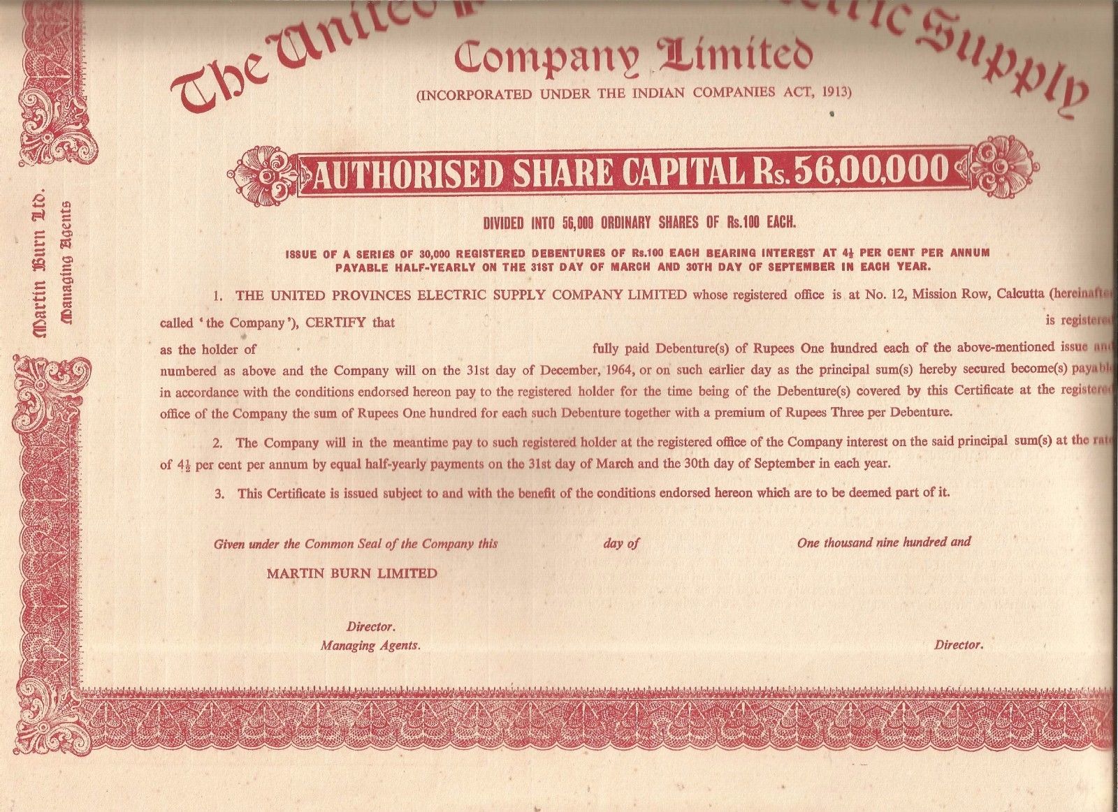 India share certificate: The United Provinces Electric Supply Company Limited