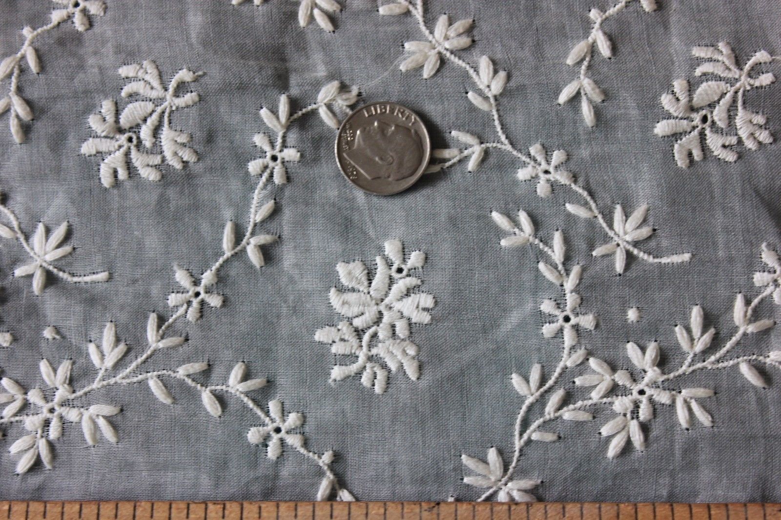 Antique Swiss White Floral Embroidery On Cotton Batiste Fabric c1900-1910~Dolls