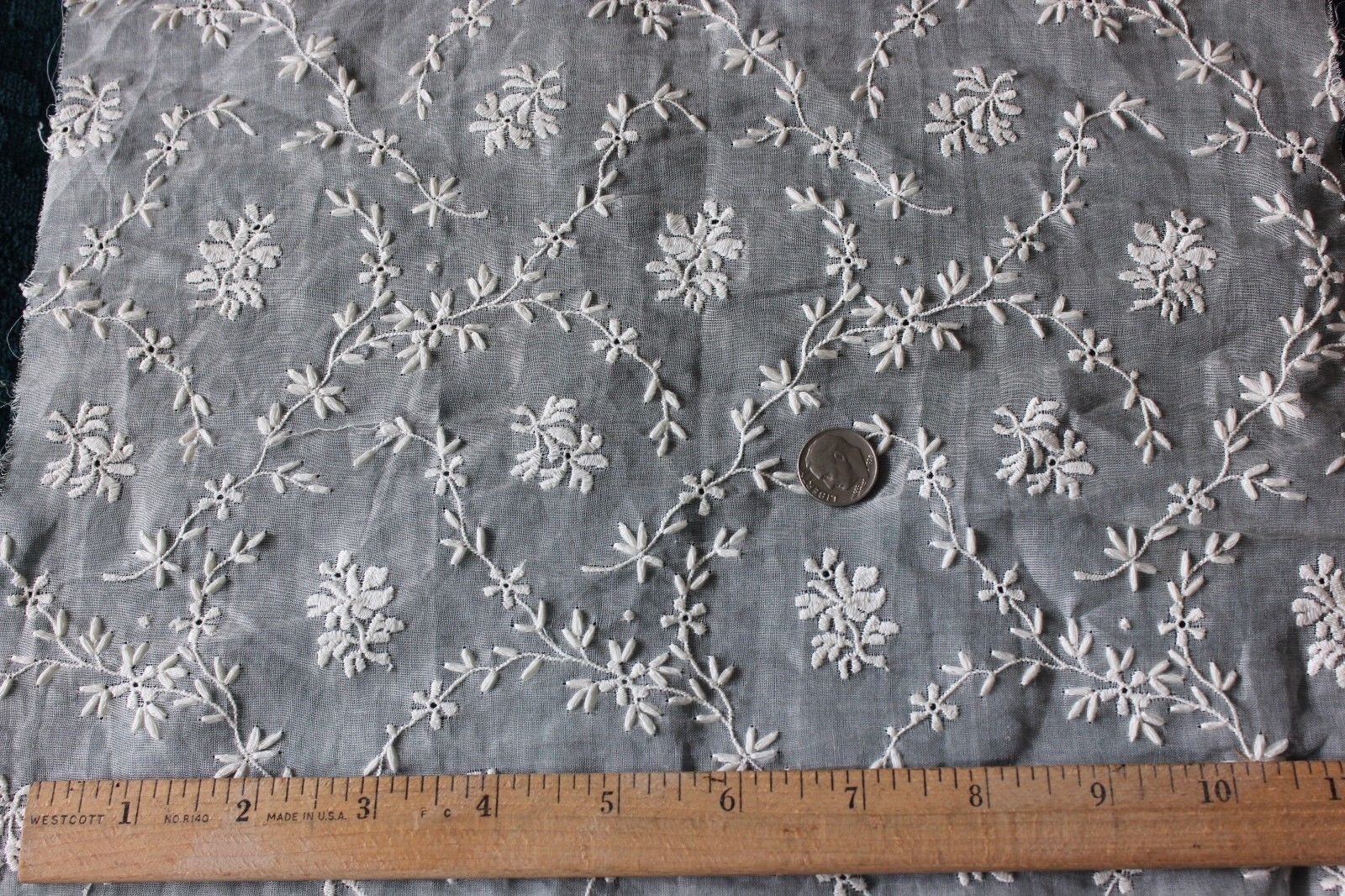 Antique Swiss White Floral Embroidery On Cotton Batiste Fabric c1900-1910~Dolls