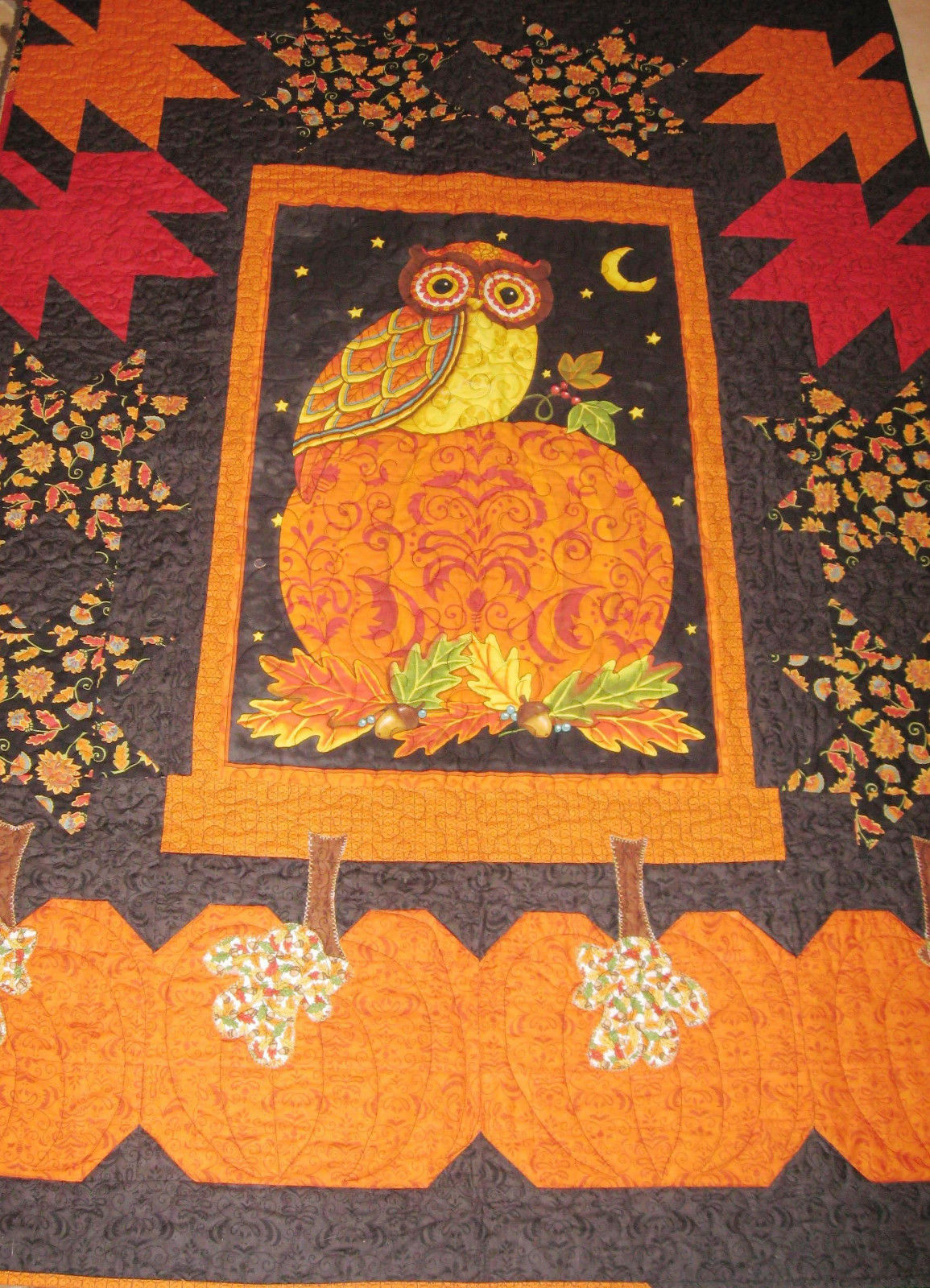 Night Watchman Quilt (handmade)  Owl and Pumpkins