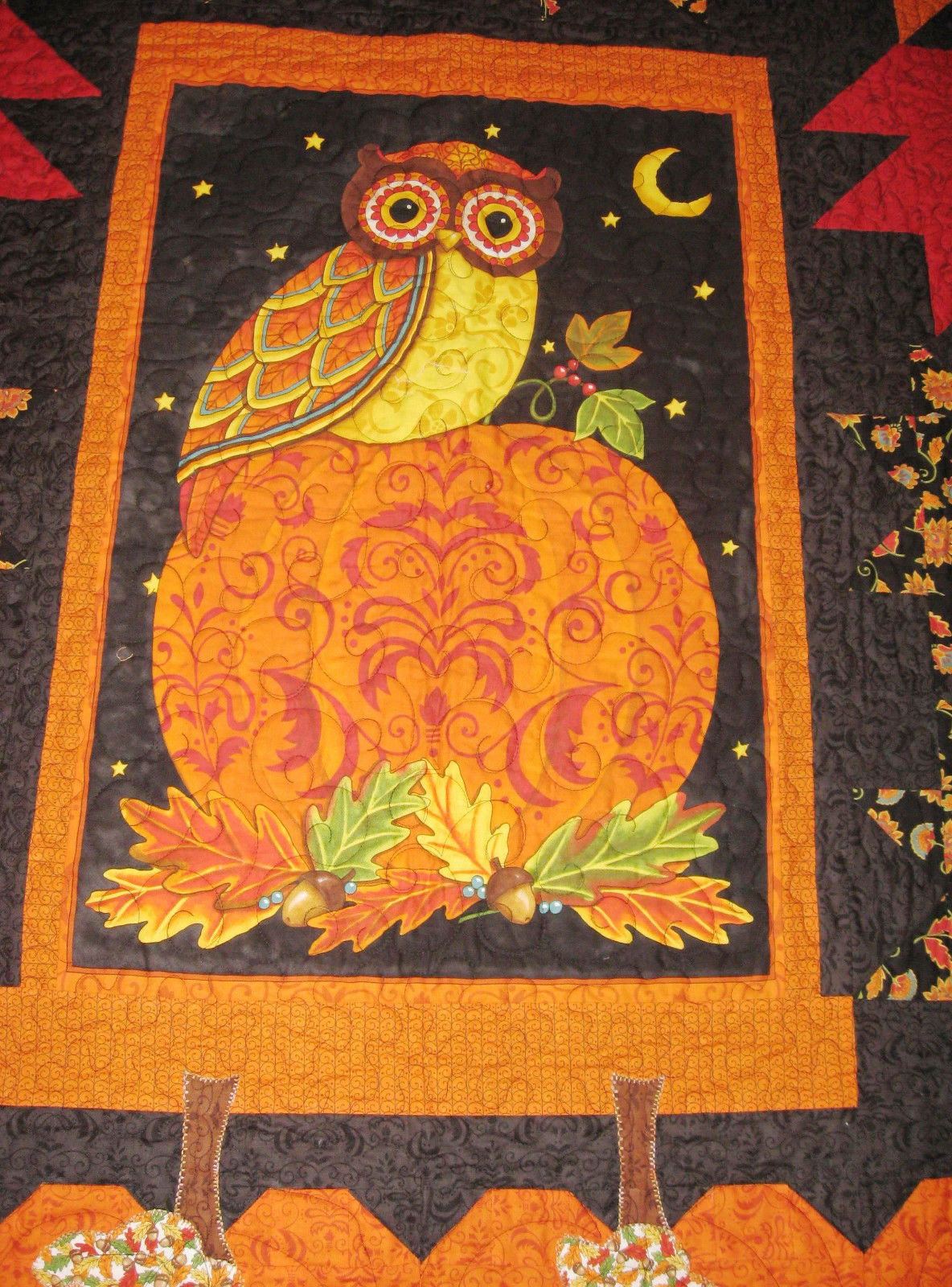 Night Watchman Quilt (handmade)  Owl and Pumpkins