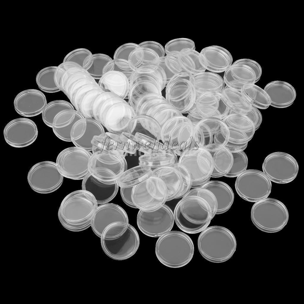 100 Clear Round Plastic Coin Capsule Container Storage Box Holder Case 21mm