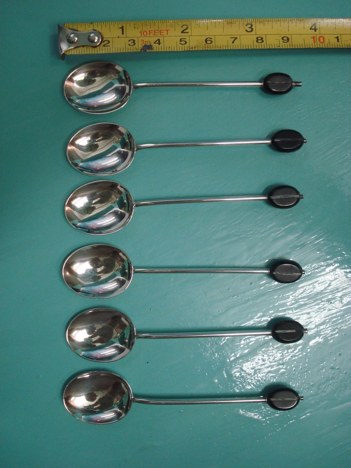 6pc Sterling solid hallmark Silver 925 Art Nouveau coffee bean tea spoon box set