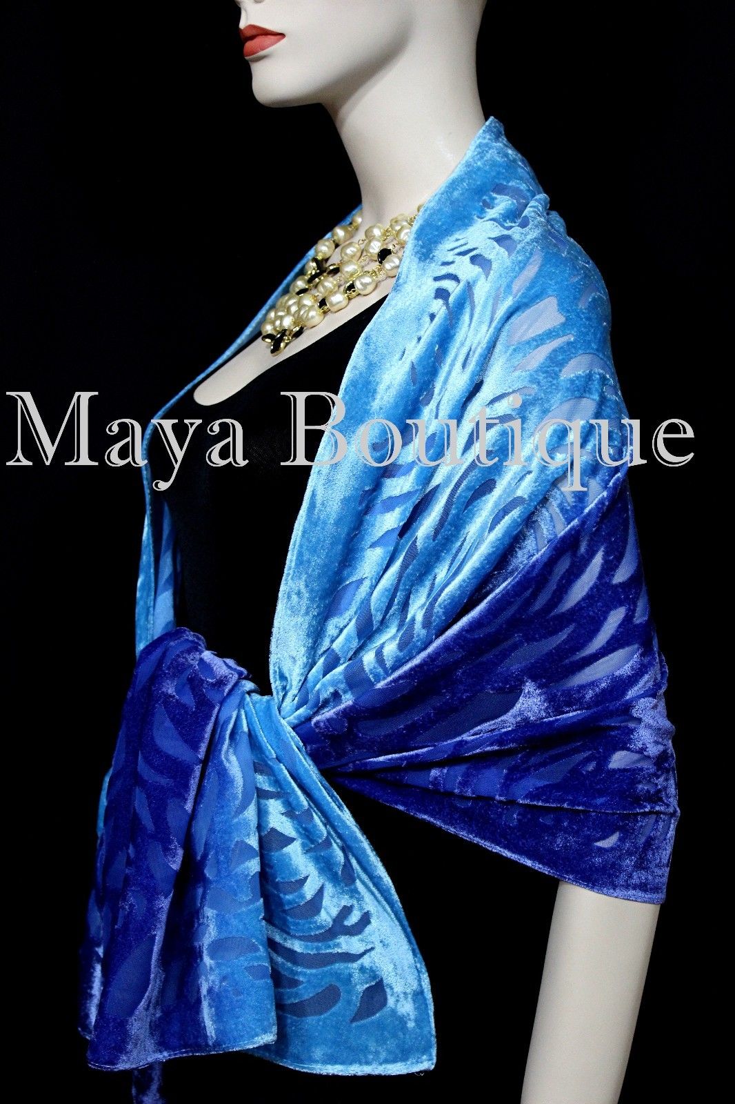 Maya Matazaro Hand Dyed Turquoise Blue Camellia Shawl Wrap Scarf Burnout Velvet