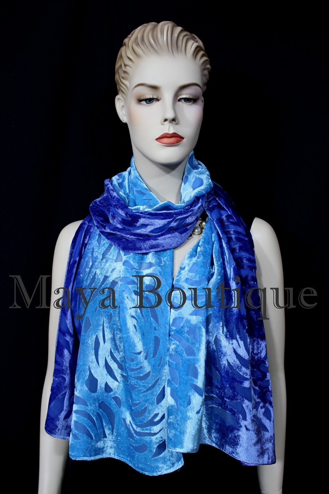 Maya Matazaro Hand Dyed Turquoise Blue Camellia Shawl Wrap Scarf Burnout Velvet