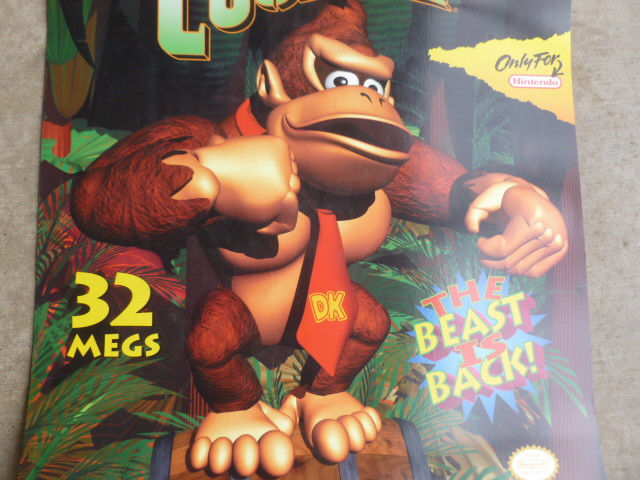 Donkey Kong Country Poster SNES Super Nintendo Video Store Game 1994 Promotional