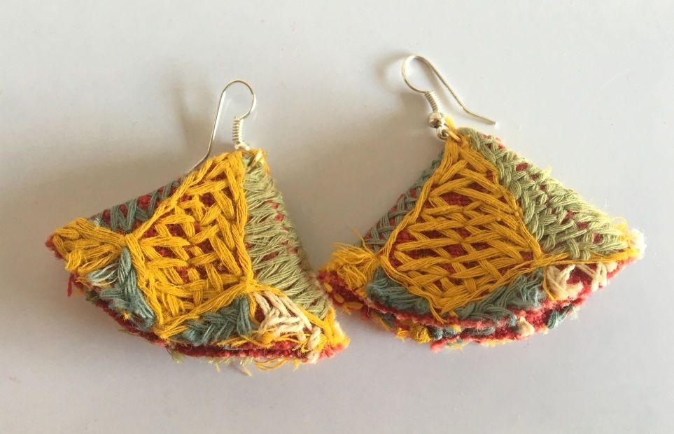 Vintage Old 3 Pair Set Ethnic Textile Hand Made Stylish Elegant Earrings