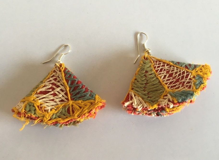 Vintage Old 3 Pair Set Ethnic Textile Hand Made Stylish Elegant Earrings