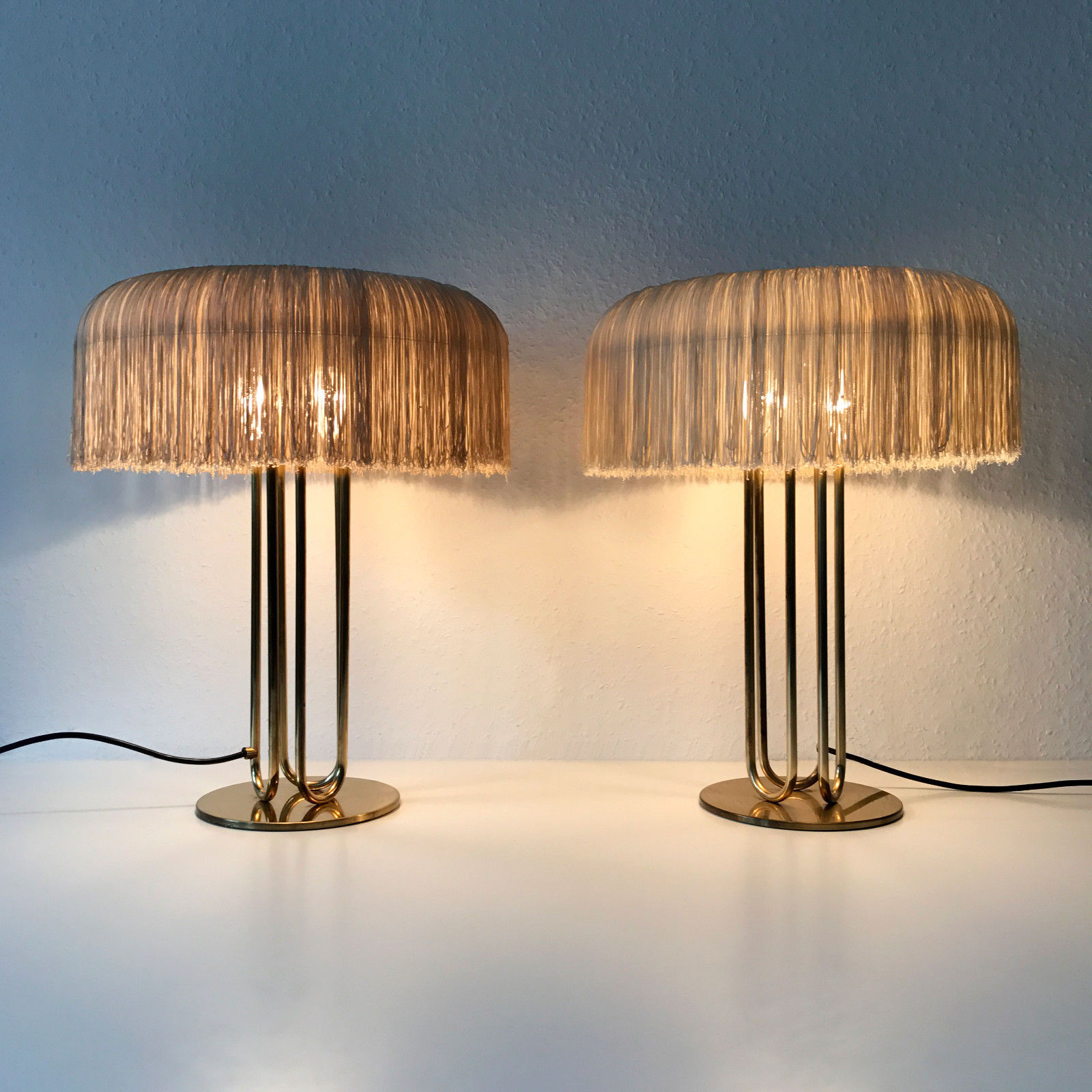 PAIR of XL Mid Century SILK FRINGE Brass TABLE LAMP Hans-Agne JAKOBSSON Markaryd