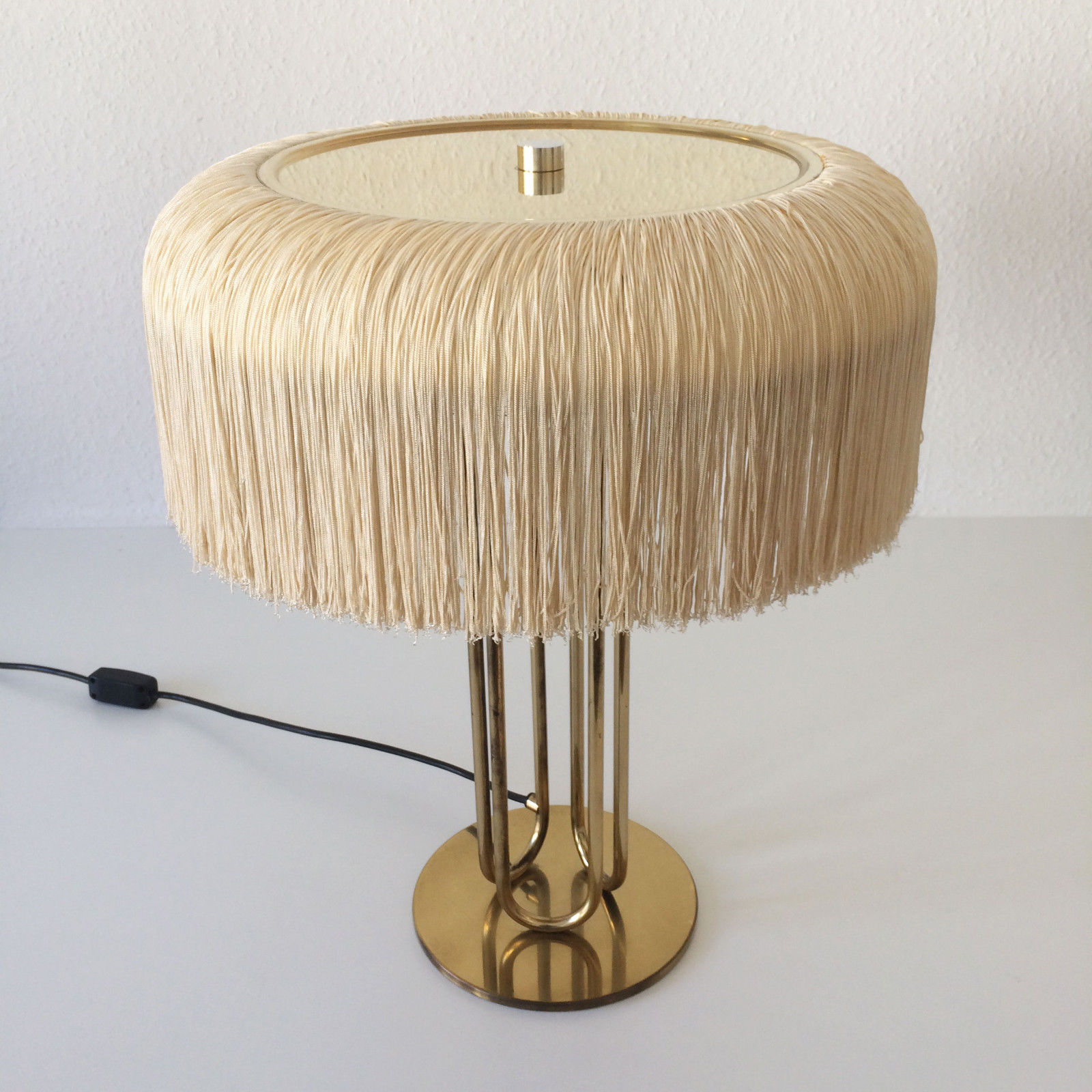 PAIR of XL Mid Century SILK FRINGE Brass TABLE LAMP Hans-Agne JAKOBSSON Markaryd