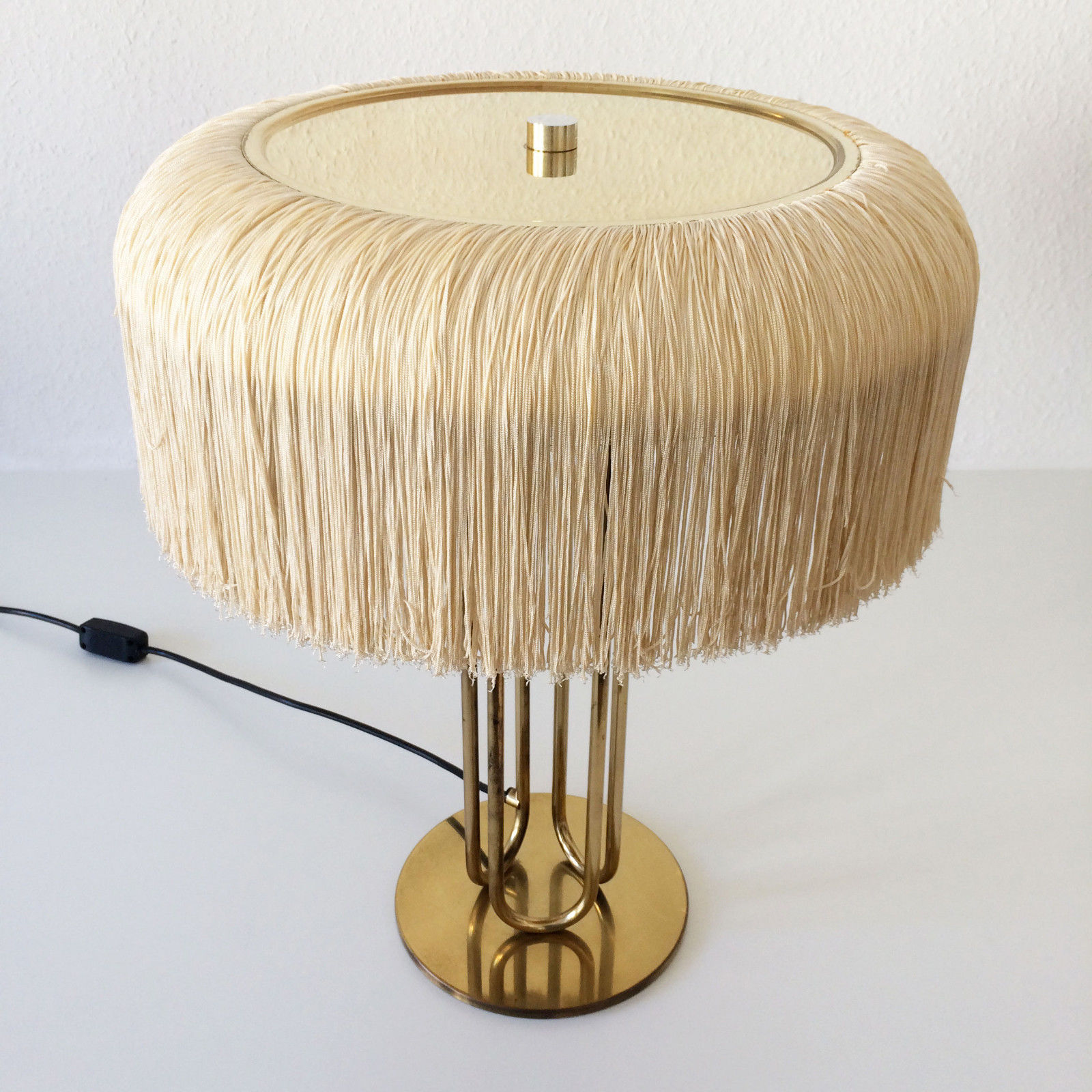 PAIR of XL Mid Century SILK FRINGE Brass TABLE LAMP Hans-Agne JAKOBSSON Markaryd