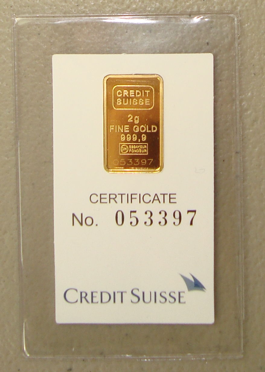 ~ Credit Suisse 2 Gram .9999 Gold Bullion Bar ~