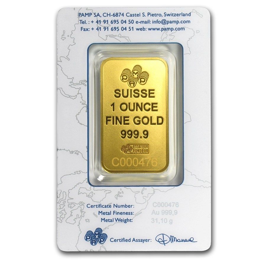 1 oz Gold Bar - Pamp Suisse New Design (In Assay) - SKU #86748