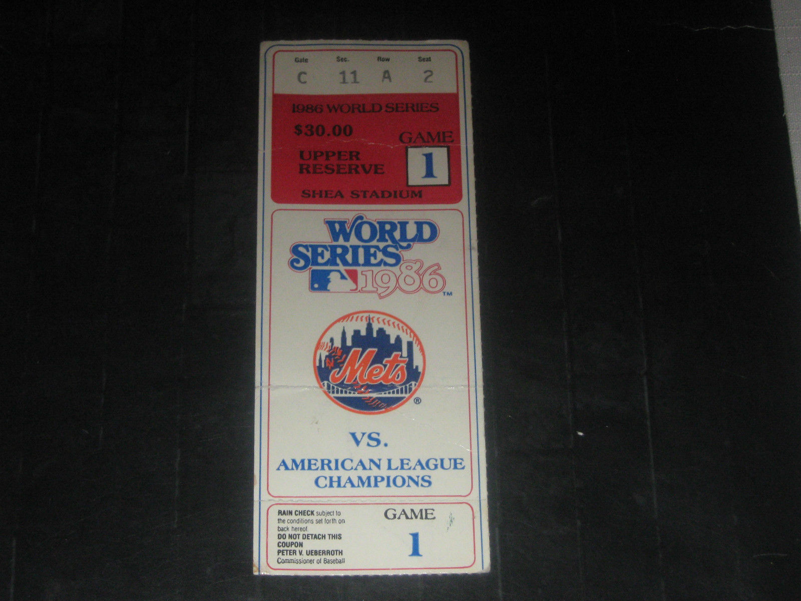 1986 WORLD SERIES ORIGINAL TICKET STUB**GAME 1**REDSOX VS METS**SHEA STADIUM**