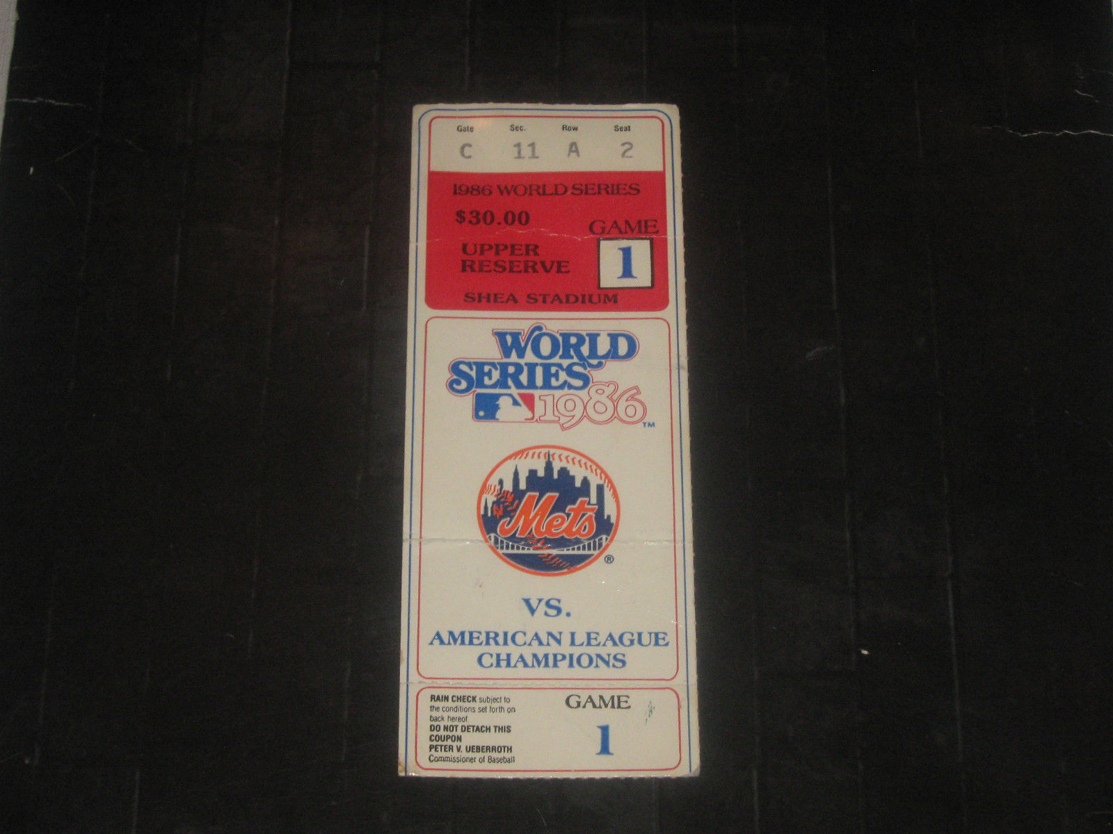 1986 WORLD SERIES ORIGINAL TICKET STUB**GAME 1**REDSOX VS METS**SHEA STADIUM**