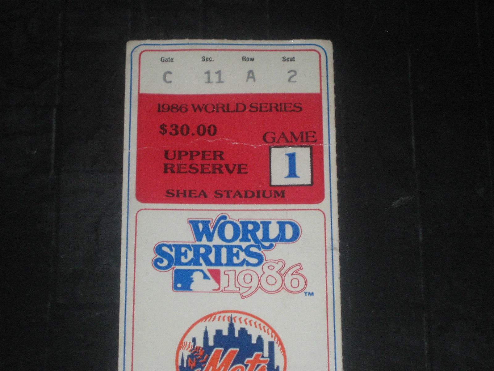 1986 WORLD SERIES ORIGINAL TICKET STUB**GAME 1**REDSOX VS METS**SHEA STADIUM**