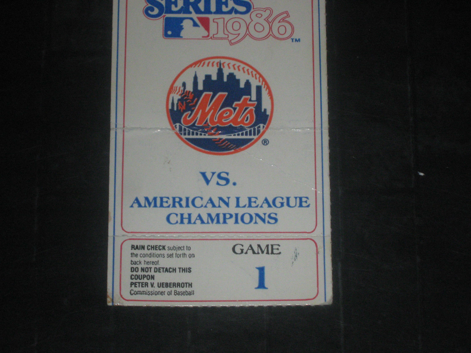 1986 WORLD SERIES ORIGINAL TICKET STUB**GAME 1**REDSOX VS METS**SHEA STADIUM**