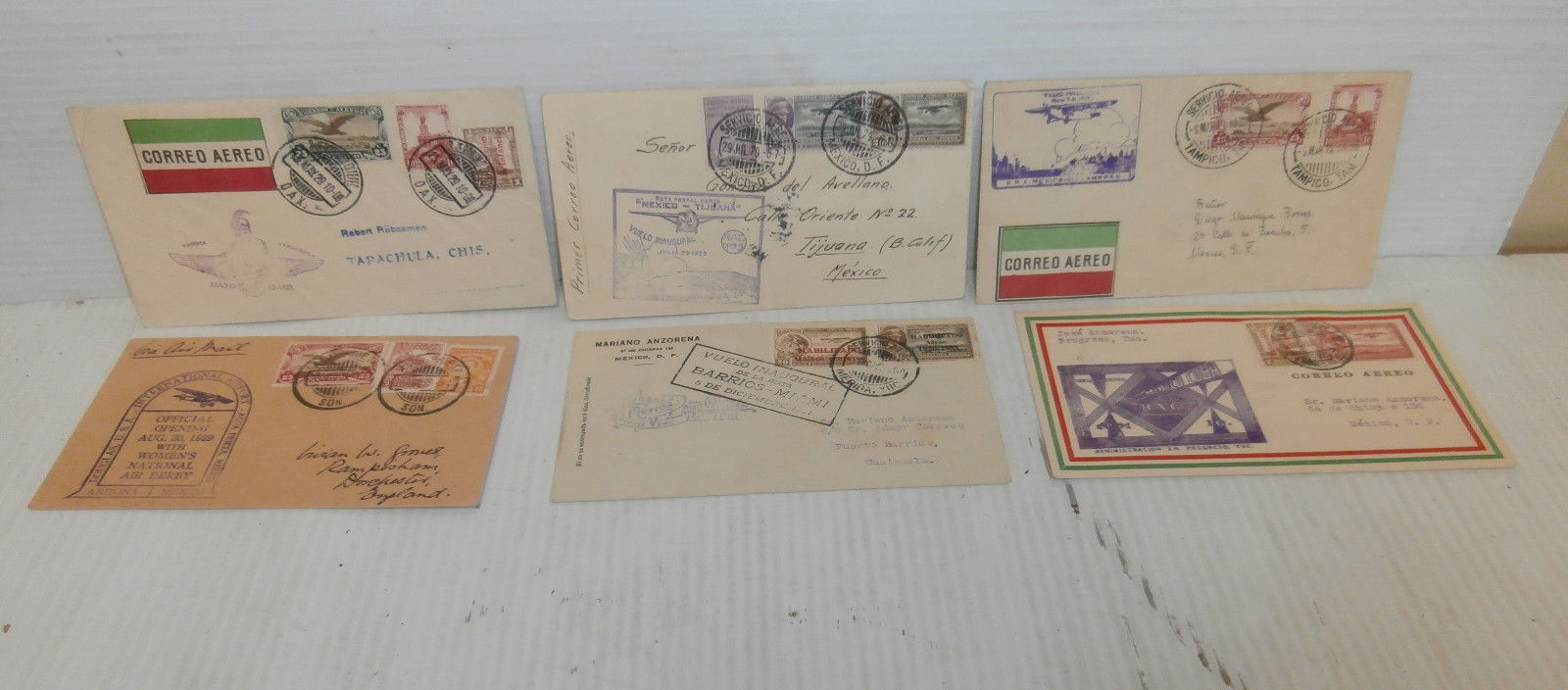 Lot of (6) Different Early Flight- Mexico Airmail Covers
