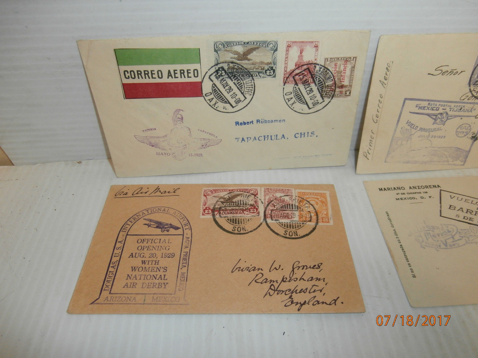 Lot of (6) Different Early Flight- Mexico Airmail Covers