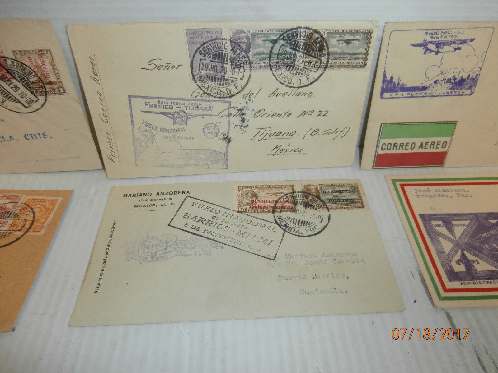 Lot of (6) Different Early Flight- Mexico Airmail Covers