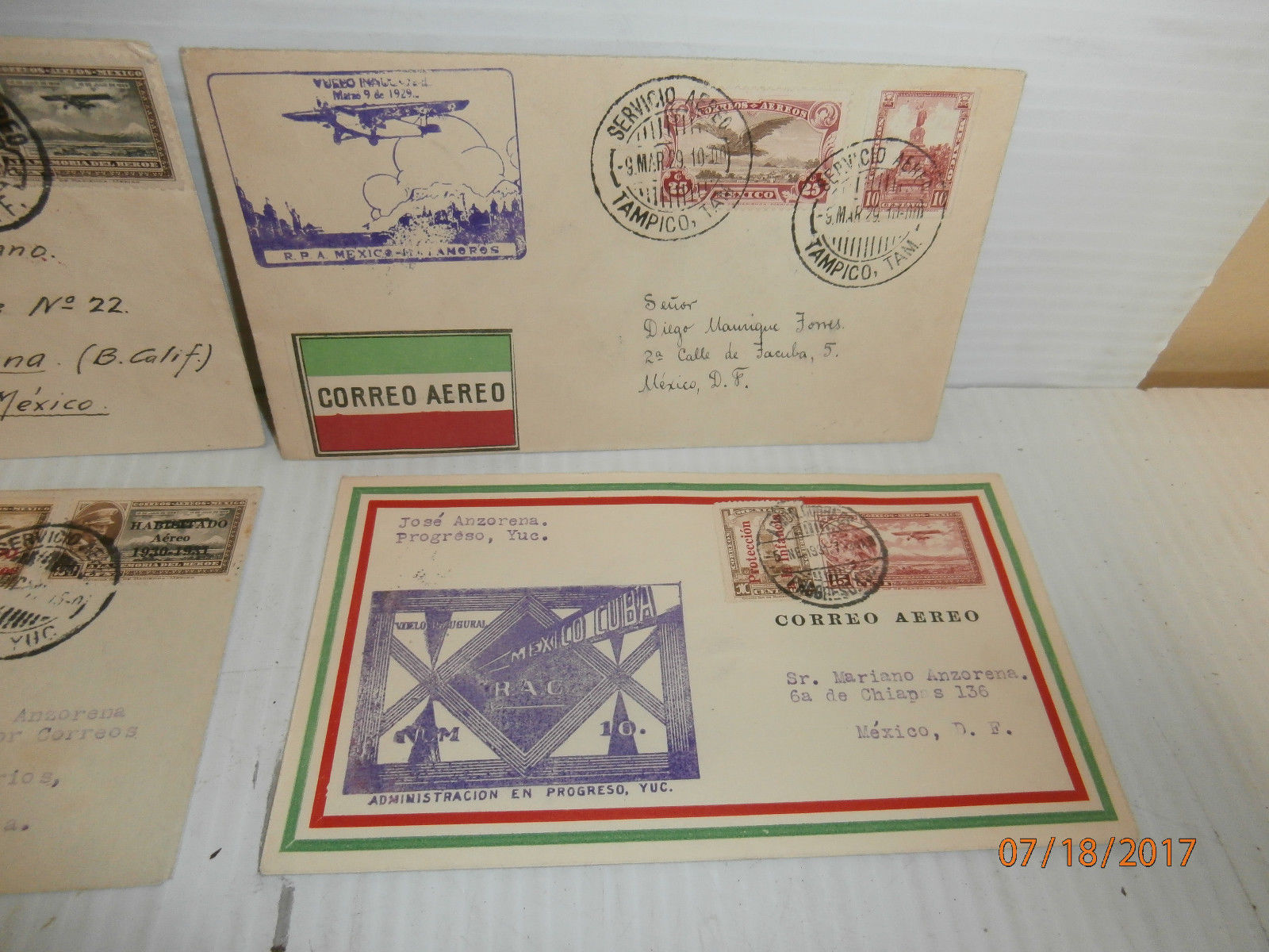 Lot of (6) Different Early Flight- Mexico Airmail Covers