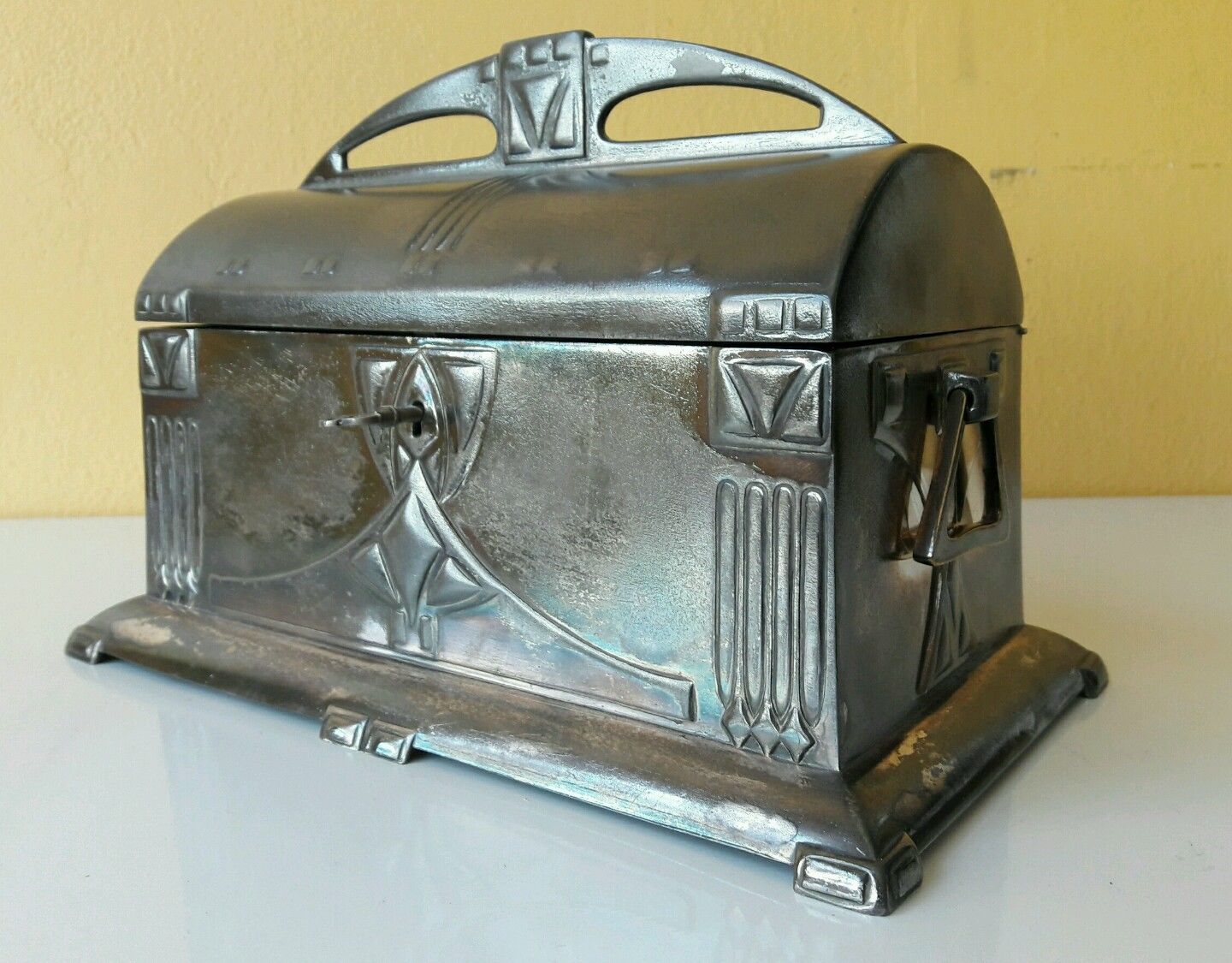 Antique Original 1900 Pewter Art Nouveau Secessionist WMF Jewelry Box