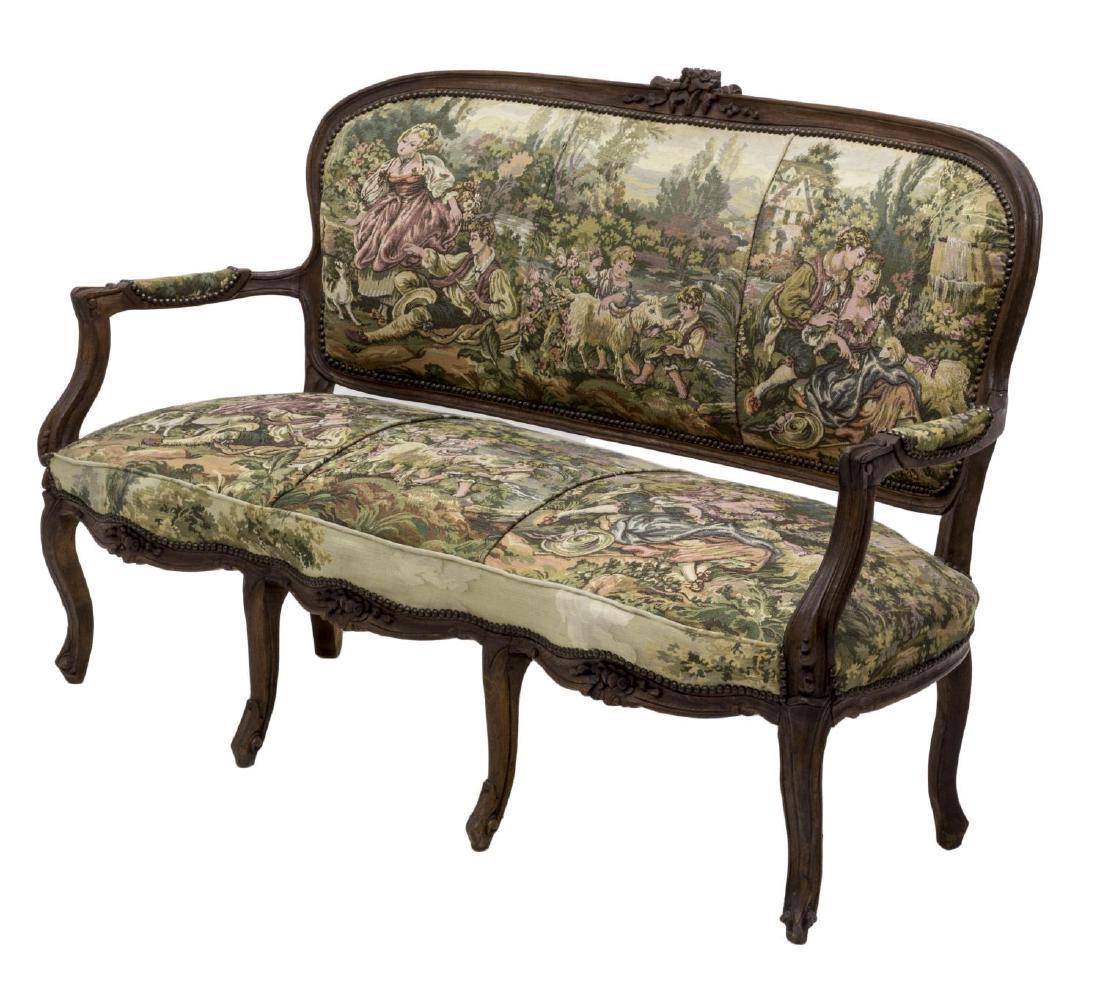 TAPESTRY UPHOLSTERED FRENCH LOUIS XV STYLE SOFA / SETTEE, early 1900s