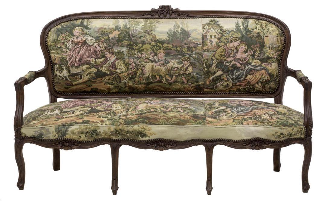 TAPESTRY UPHOLSTERED FRENCH LOUIS XV STYLE SOFA / SETTEE, early 1900s