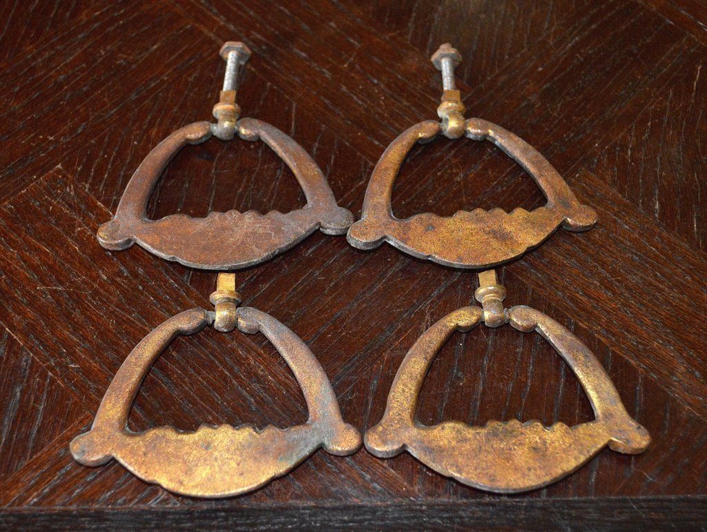 Antique French Set of 4 Bronze Drawer Pulls Handles Fruit Basket Design