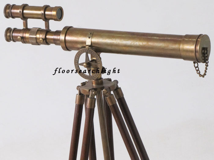 Antique Finish Nautical Brass Double Barrel Telescope Wooden Tripod Stand