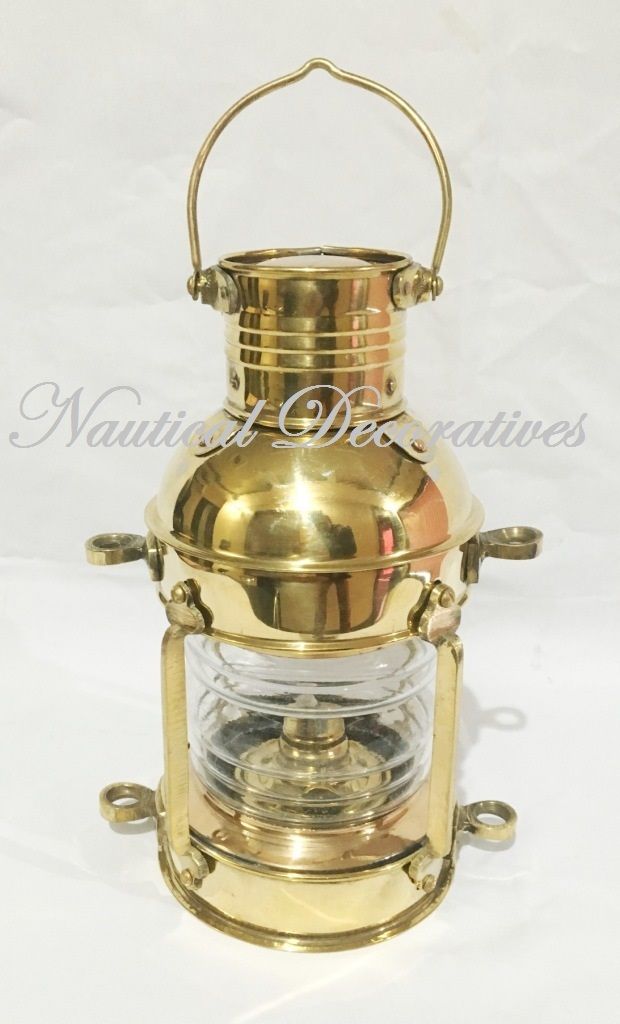 Brass Anchor Oil Lamp ~ Nautical Maritime Ship Lantern 10"