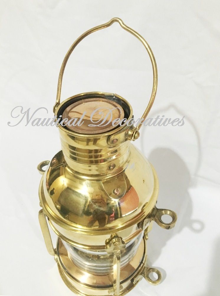 Brass Anchor Oil Lamp ~ Nautical Maritime Ship Lantern 10"