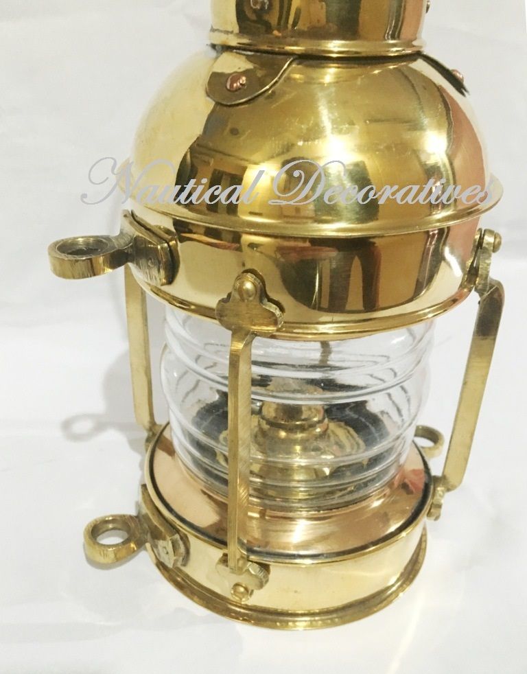 Brass Anchor Oil Lamp ~ Nautical Maritime Ship Lantern 10"