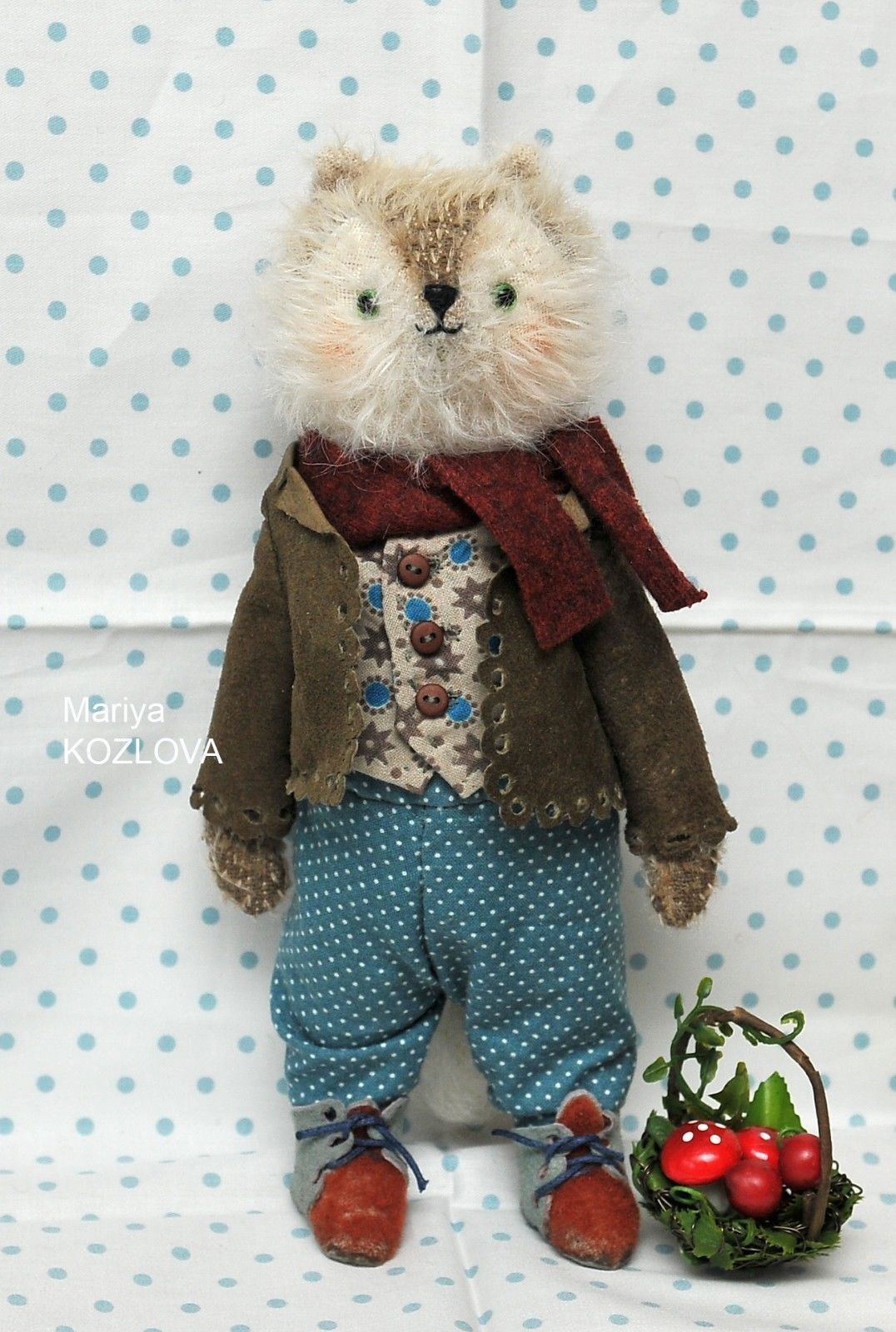 NEW PDF E-pattern 8" Artist Wolfy Wolf/ sewing and clothes, basket instructions