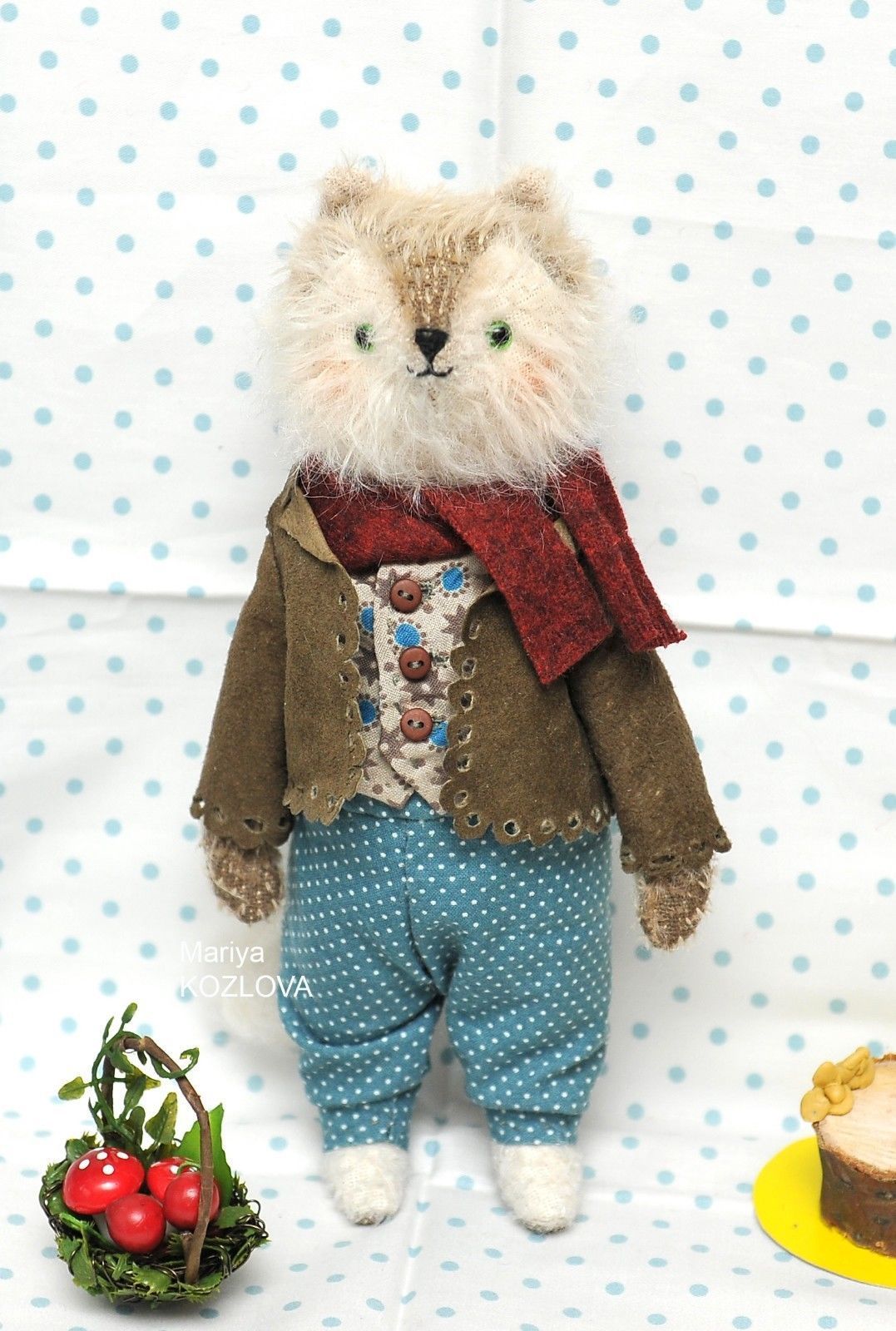 NEW PDF E-pattern 8" Artist Wolfy Wolf/ sewing and clothes, basket instructions