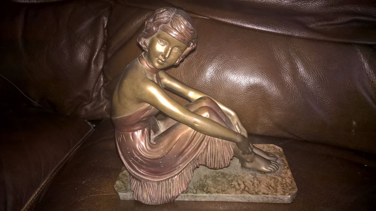 Bronze Sculpture Figurine Sitting Woman Made of Bronze Finish Cold Cast Resin