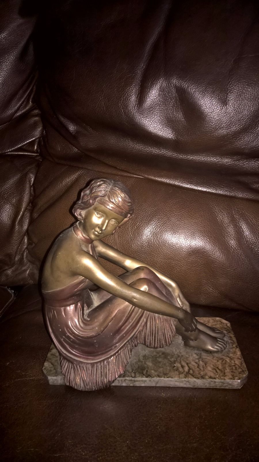 Bronze Sculpture Figurine Sitting Woman Made of Bronze Finish Cold Cast Resin